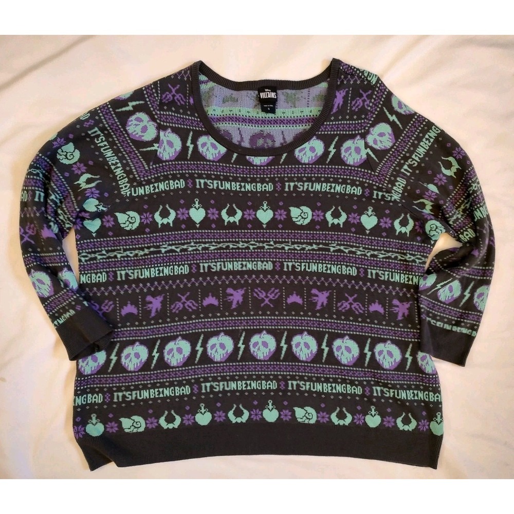 Disney Villains Bad Girls Fun Being Bad Fair Isle Nordic Sweater Gray Torrid 5